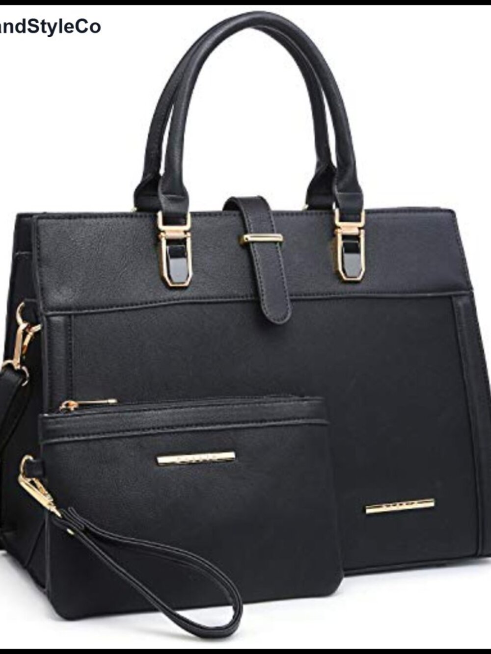 Womens Vegan Leather Belted Satchel Tote Bag with Matching Wristlet